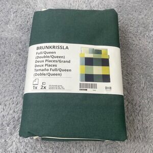 IKEA Brunkrissla Duvet Cover Set Full/Queen Green Yellow Checkered 3pc